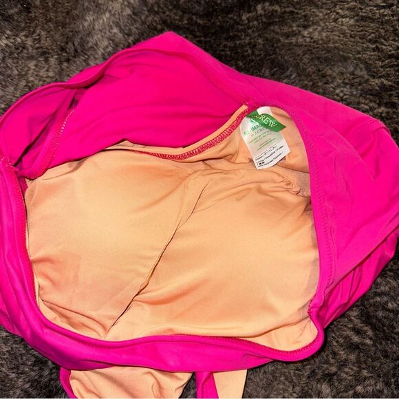 J.Crew Hot Pink Radiant Fuchsia Ruched One Shoulder One Piece Swimsuit Sz 8 Pool - Picture 6 of 9